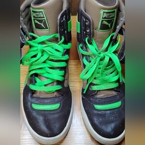 Men's Size 8 Puma Sky II Hi Top High Lime Green Brown Contact Sole Basketball